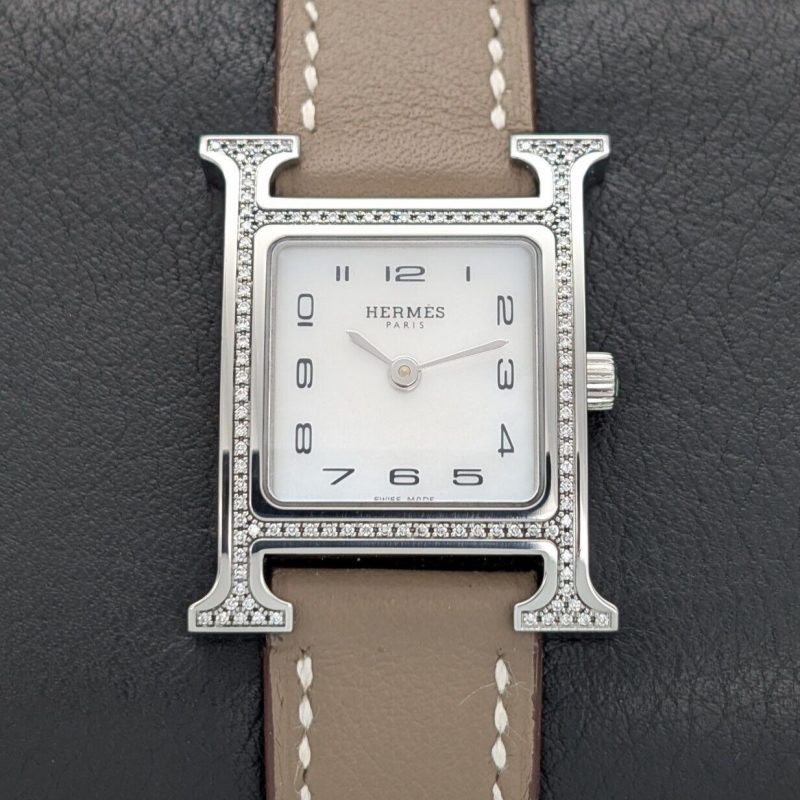 Hermès Hermes Heure H Ø30mm Diamond Fullset Stahl Uhr Perlmutt Dial HH1.235 #786