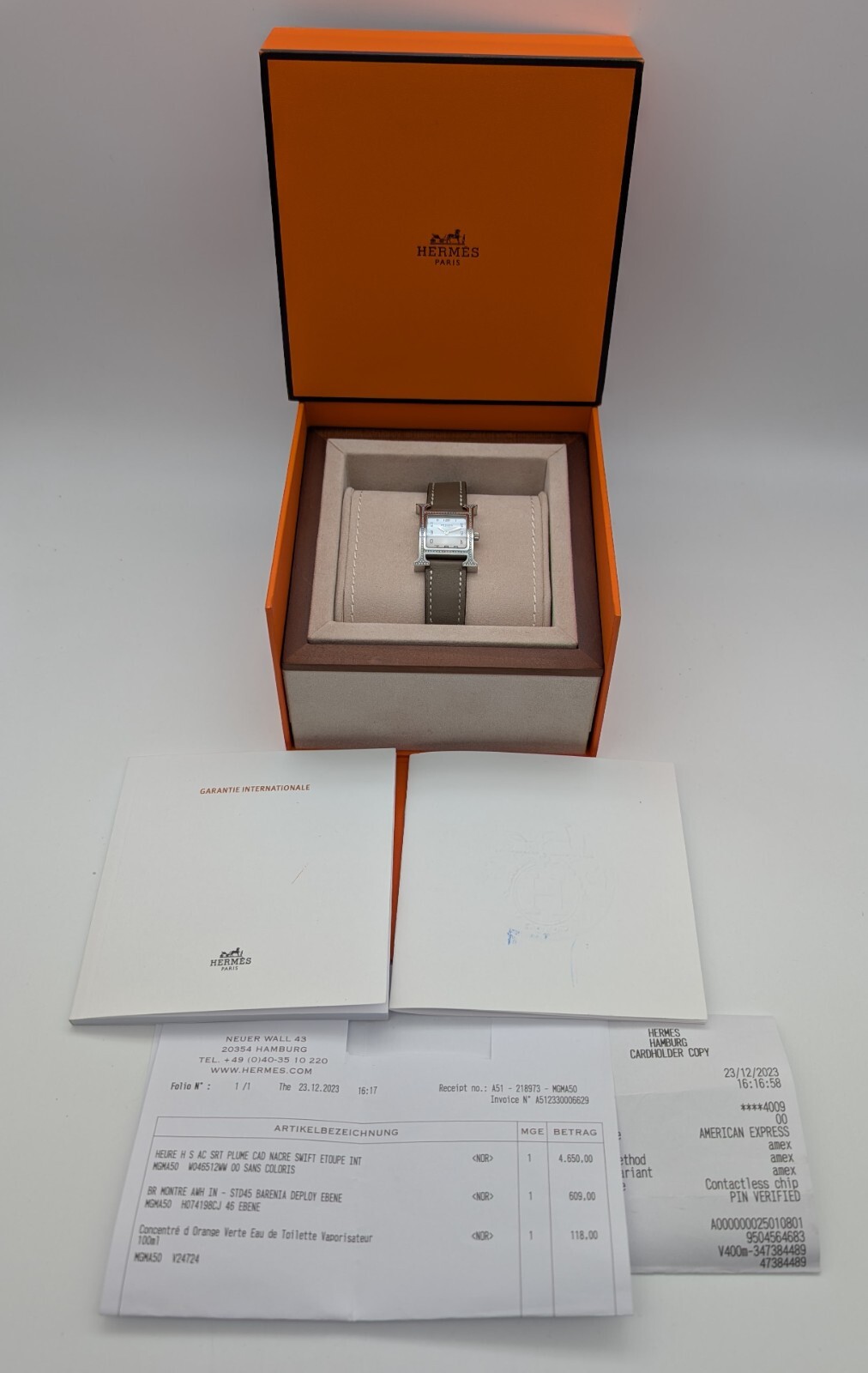 Hermès Hermes Heure H Ø30mm Diamond Fullset Stahl Uhr Perlmutt Dial HH1.235 #786