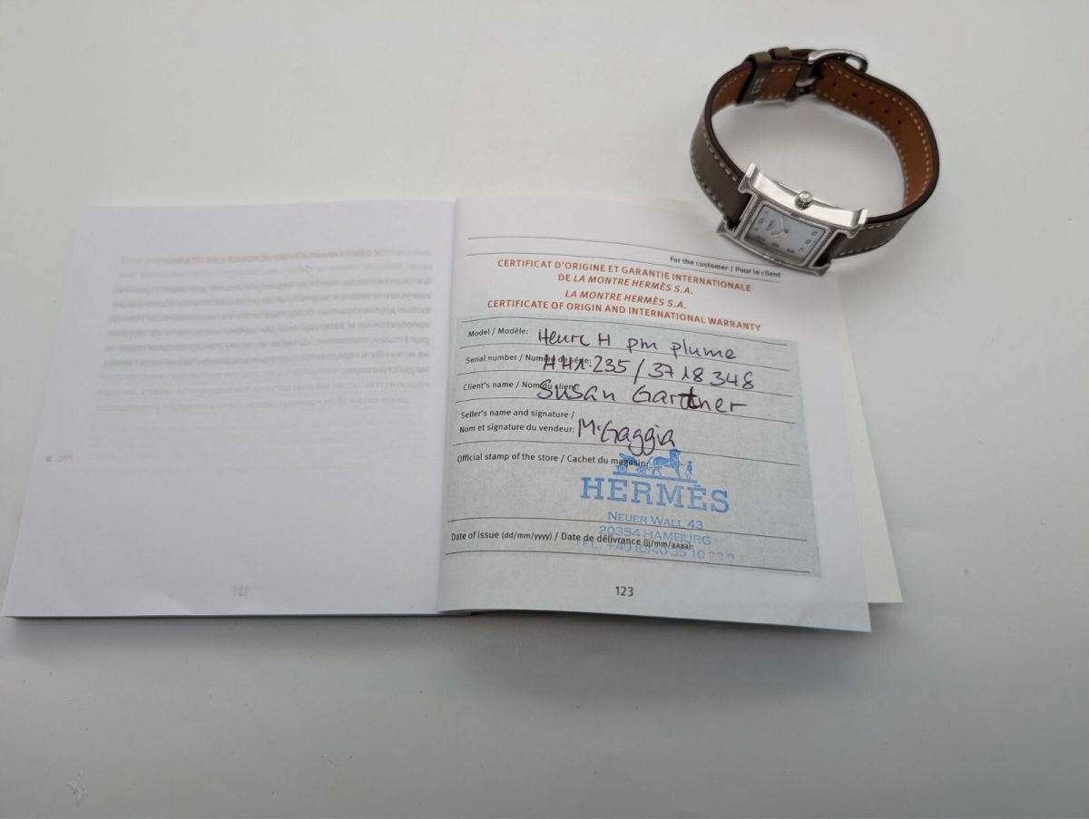 Hermès Hermes Heure H Ø30mm Diamond Fullset Stahl Uhr Perlmutt Dial HH1.235 #786