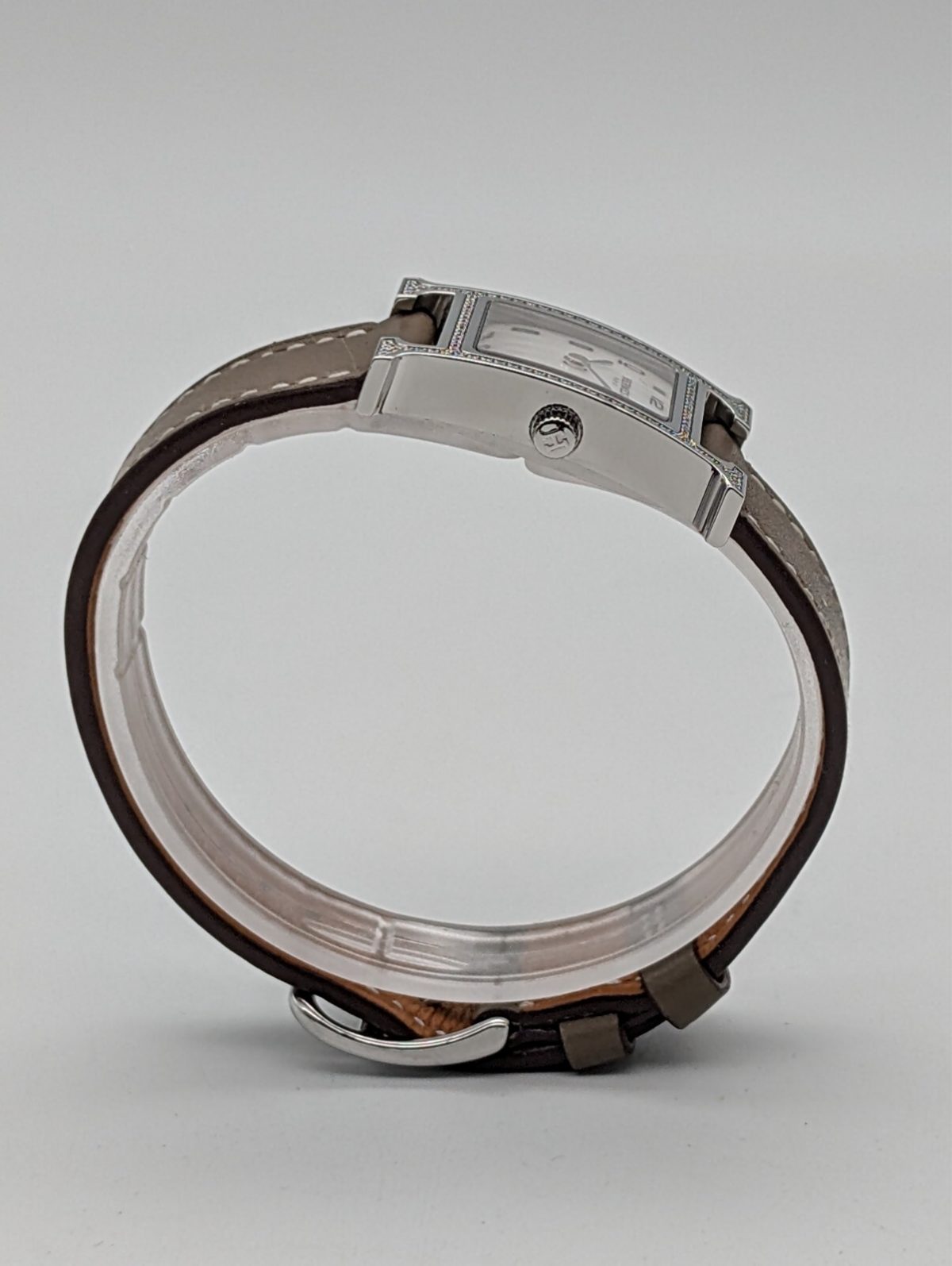 Hermès Hermes Heure H Ø30mm Diamond Fullset Stahl Uhr Perlmutt Dial HH1.235 #786