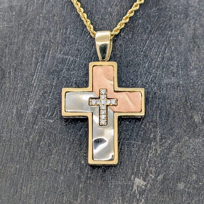Anhänger Kreuz Jesus 585/14K Tricolor Gold für Halsketten 5,50Gramm #729