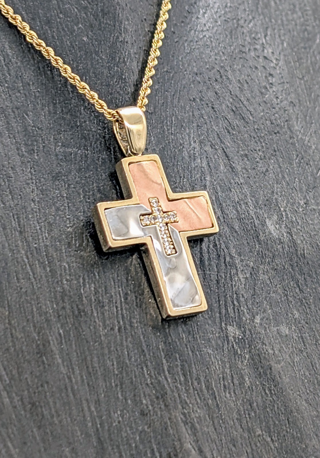 Anhänger Kreuz Jesus 585/14K Tricolor Gold für Halsketten 5,50Gramm #729