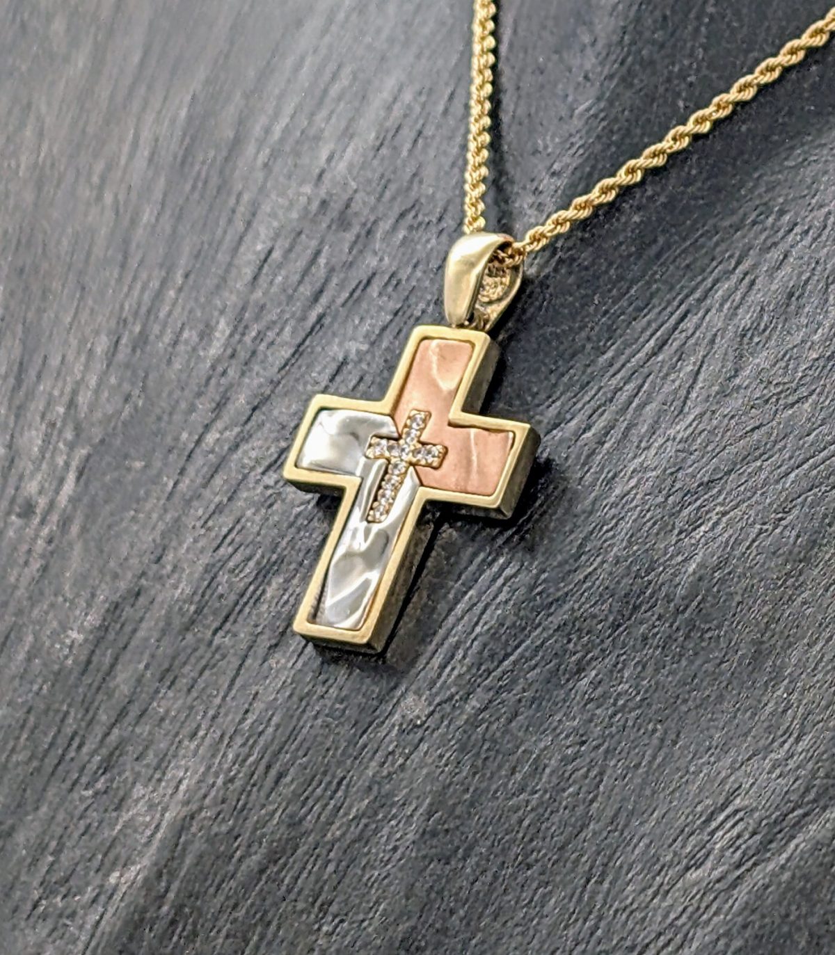 Anhänger Kreuz Jesus 585/14K Tricolor Gold für Halsketten 5,50Gramm #729