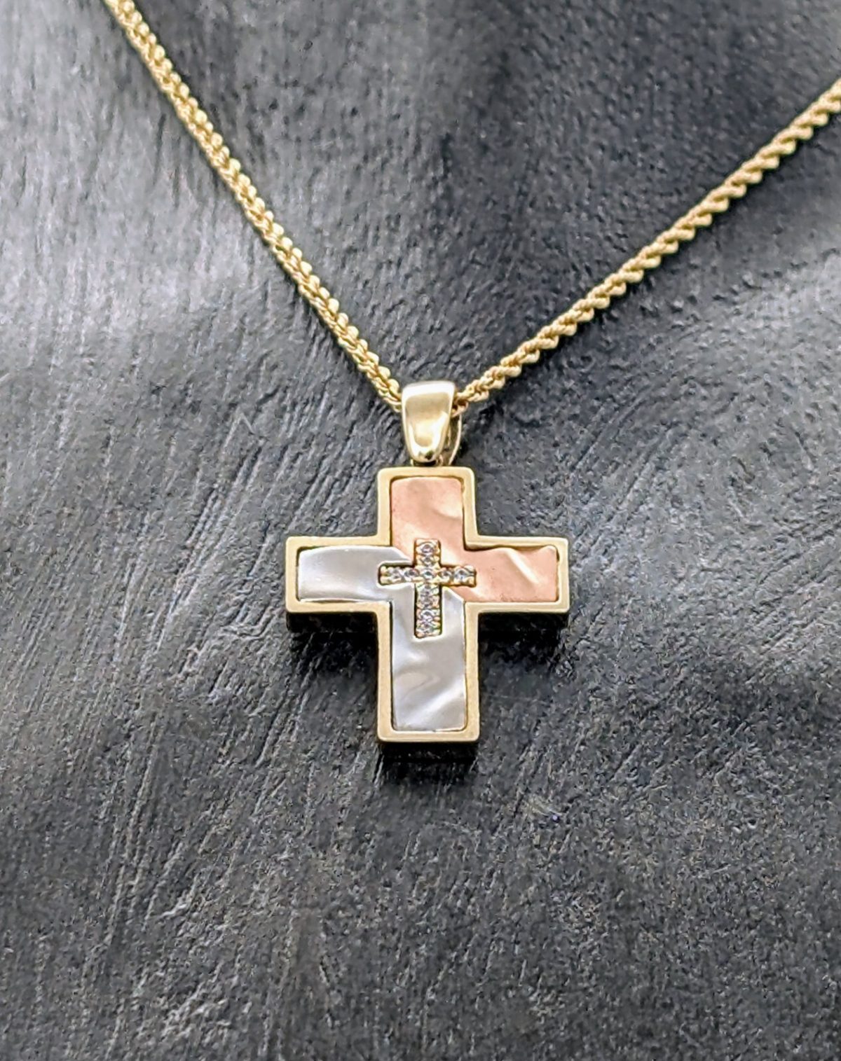 Anhänger Kreuz Jesus 585/14K Tricolor Gold für Halsketten 5,50Gramm #729