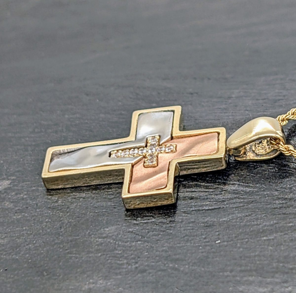 Anhänger Kreuz Jesus 585/14K Tricolor Gold für Halsketten 5,50Gramm #729