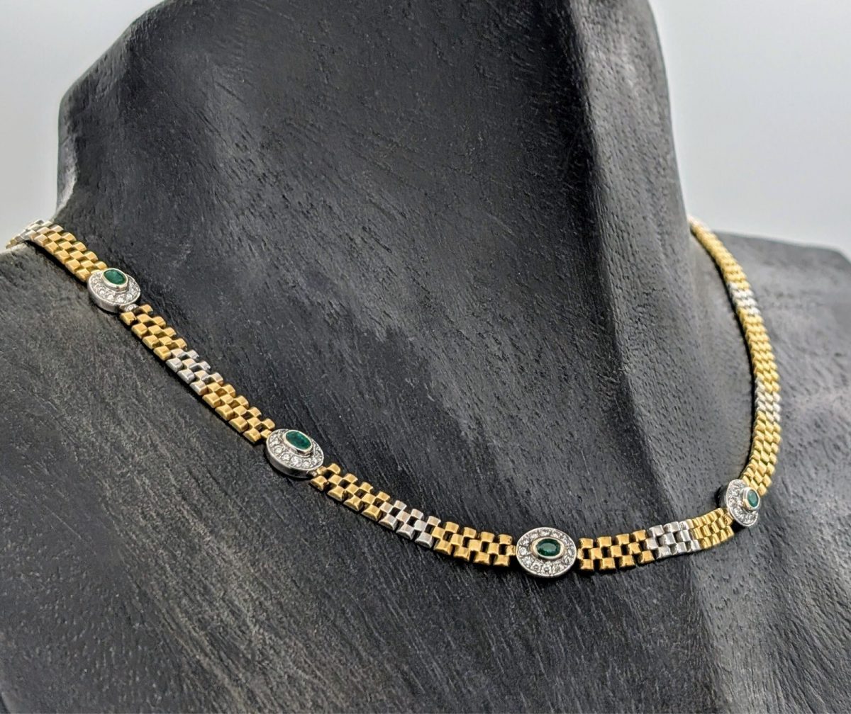 Brillanten Gliederkette 750/18K Halskette Kette Bicolorgold 43cm 34,60Gramm #683