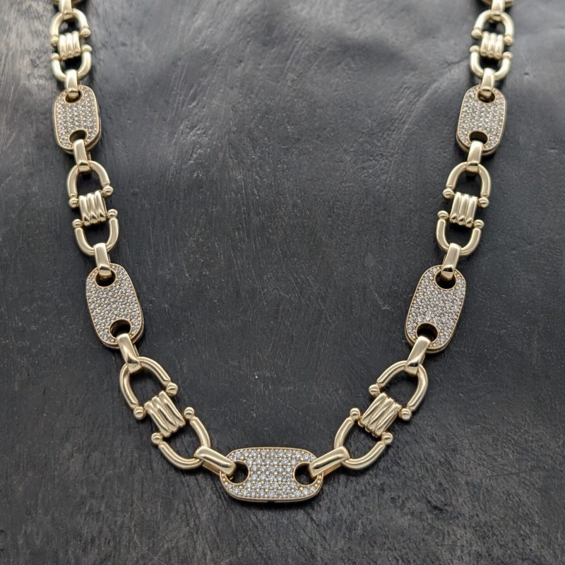 Plattenkette Steigbüggelkette 585/14K Halskette 70cm 86,50Gr. Gelbgold Kette#954