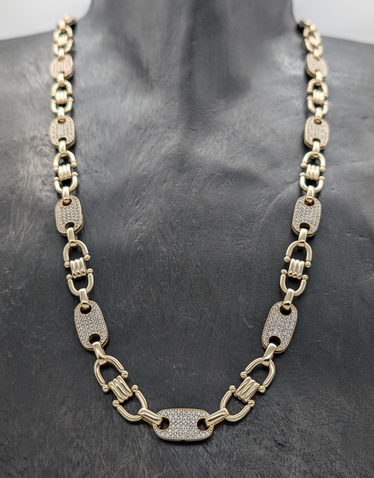 Plattenkette Steigbüggelkette 585/14K Halskette 70cm 86,50Gr. Gelbgold Kette#954