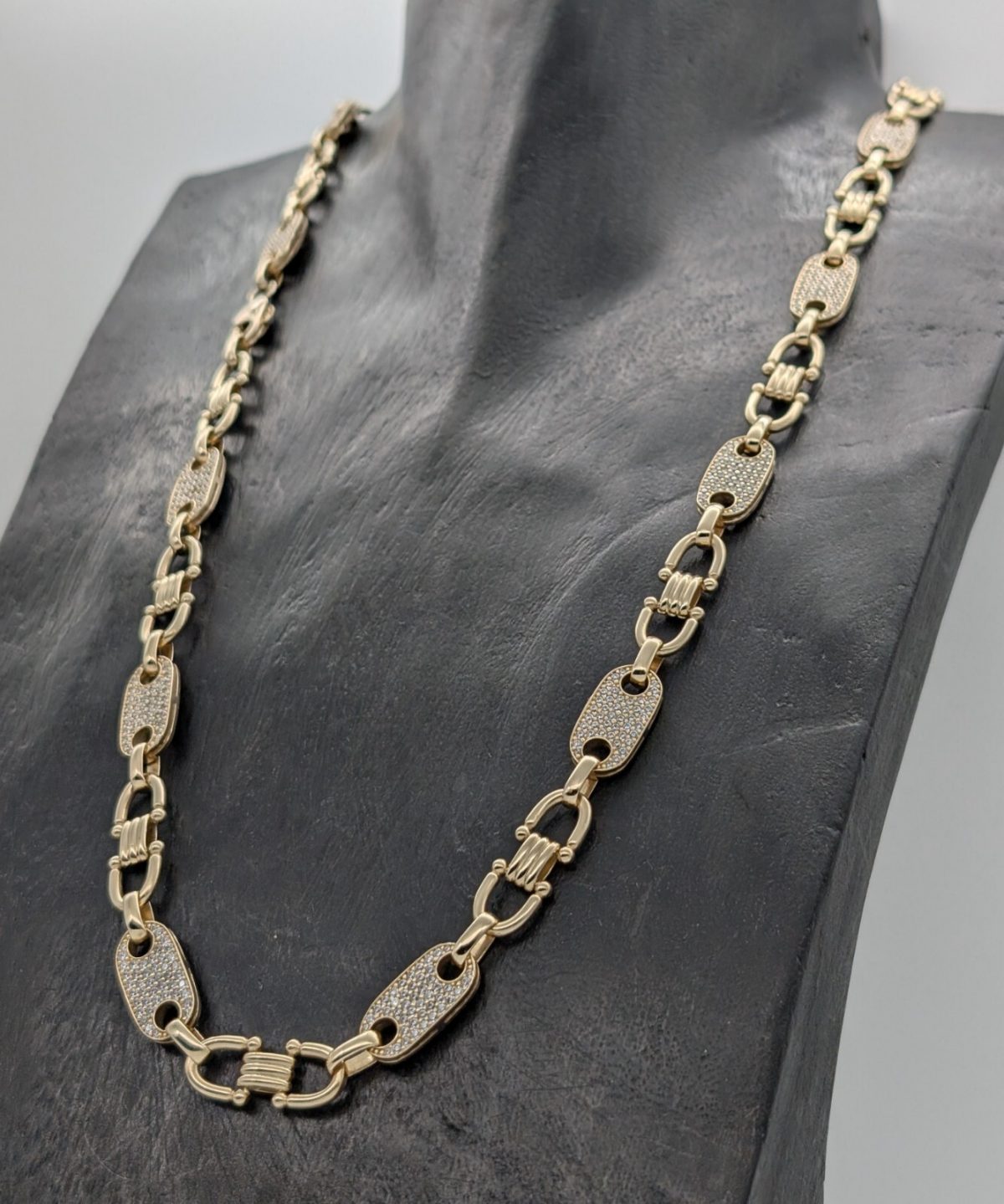 Plattenkette Steigbüggelkette 585/14K Halskette 70cm 86,50Gr. Gelbgold Kette#954