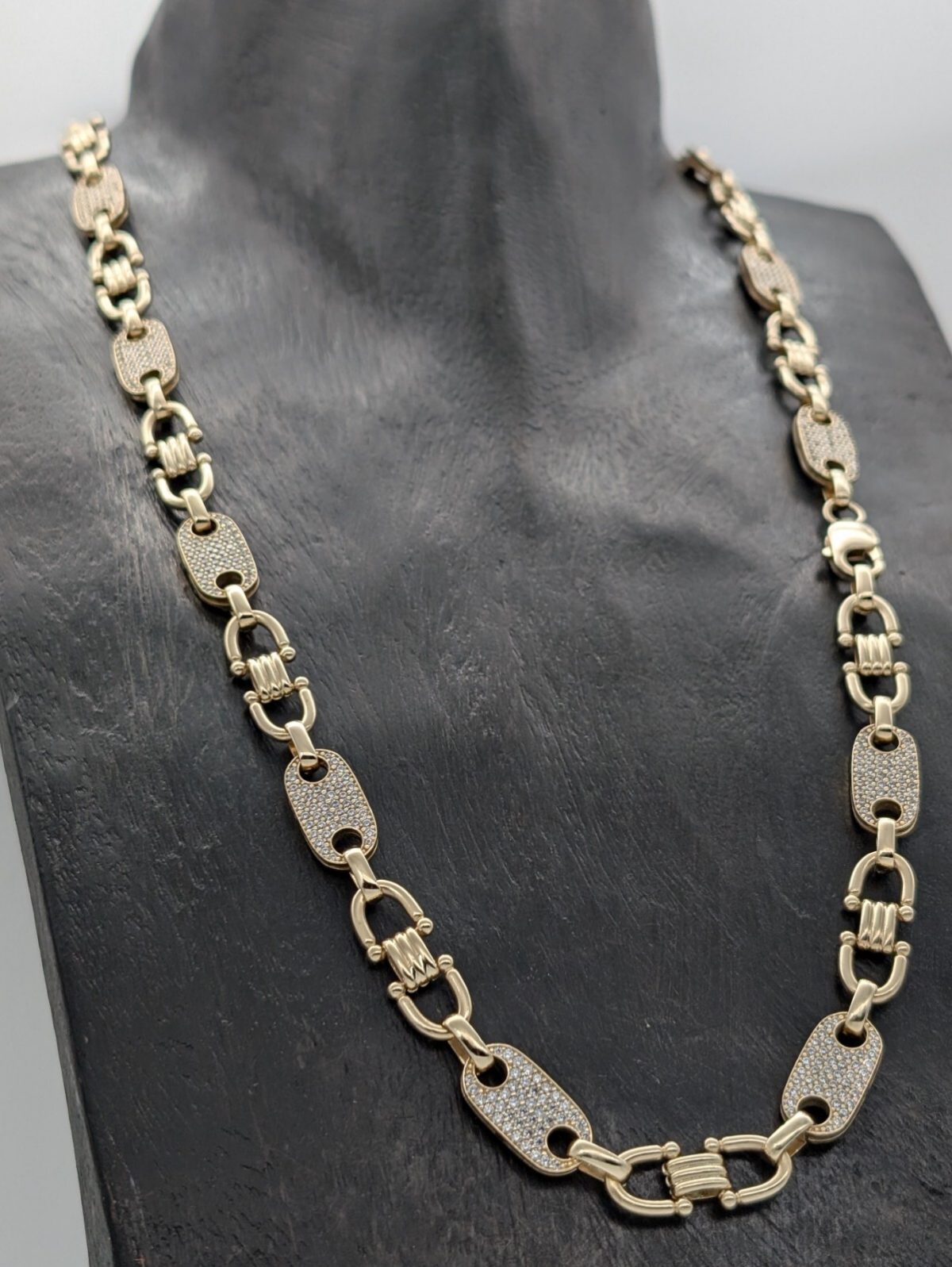 Plattenkette Steigbüggelkette 585/14K Halskette 70cm 86,50Gr. Gelbgold Kette#954