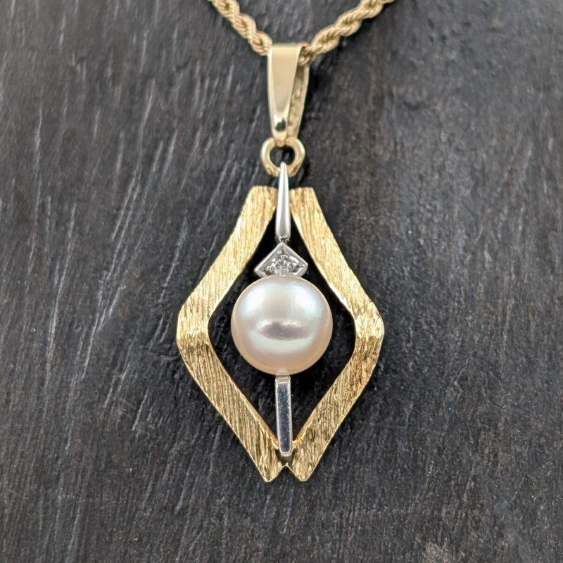 Brillant Perlen Kettenanhänger Anhänger 585/14K Gelbgold 2,10Gr. #1008