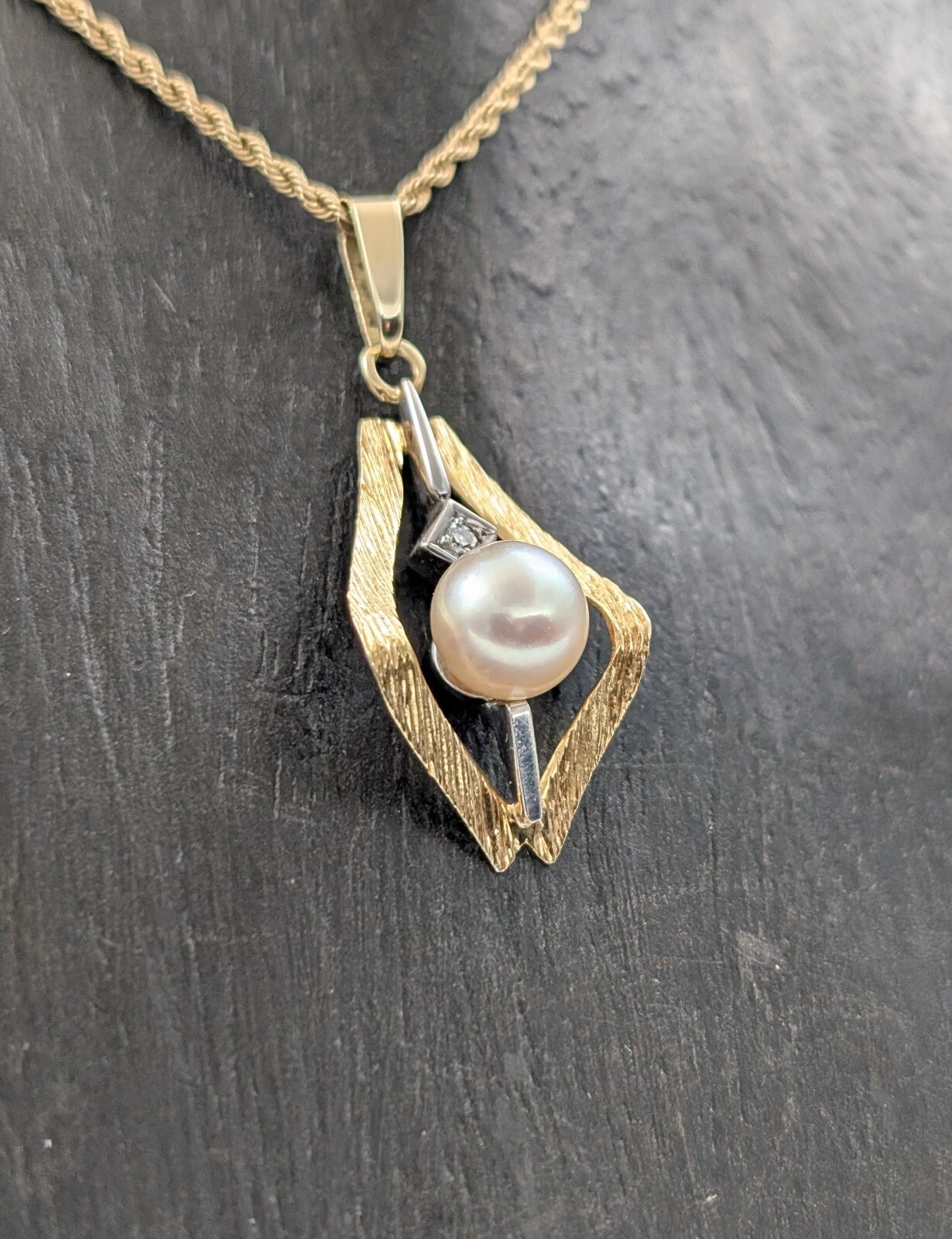 Brillant Perlen Kettenanhänger Anhänger 585/14K Gelbgold 2,10Gr. #1008