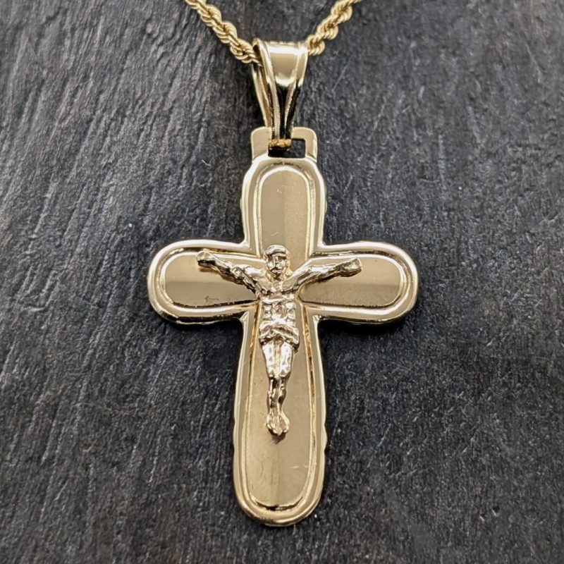 Anhänger Kreuz 585/14K Jesus Unisex 3,30Gr. Gelbgold für Halsketten #988