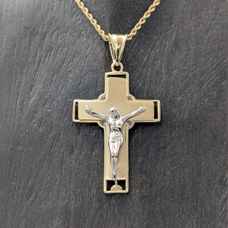 Anhänger Kreuz 585/14K Jesus Unisex 5,30Gr. Gelb-Weißgold für Halsketten #989