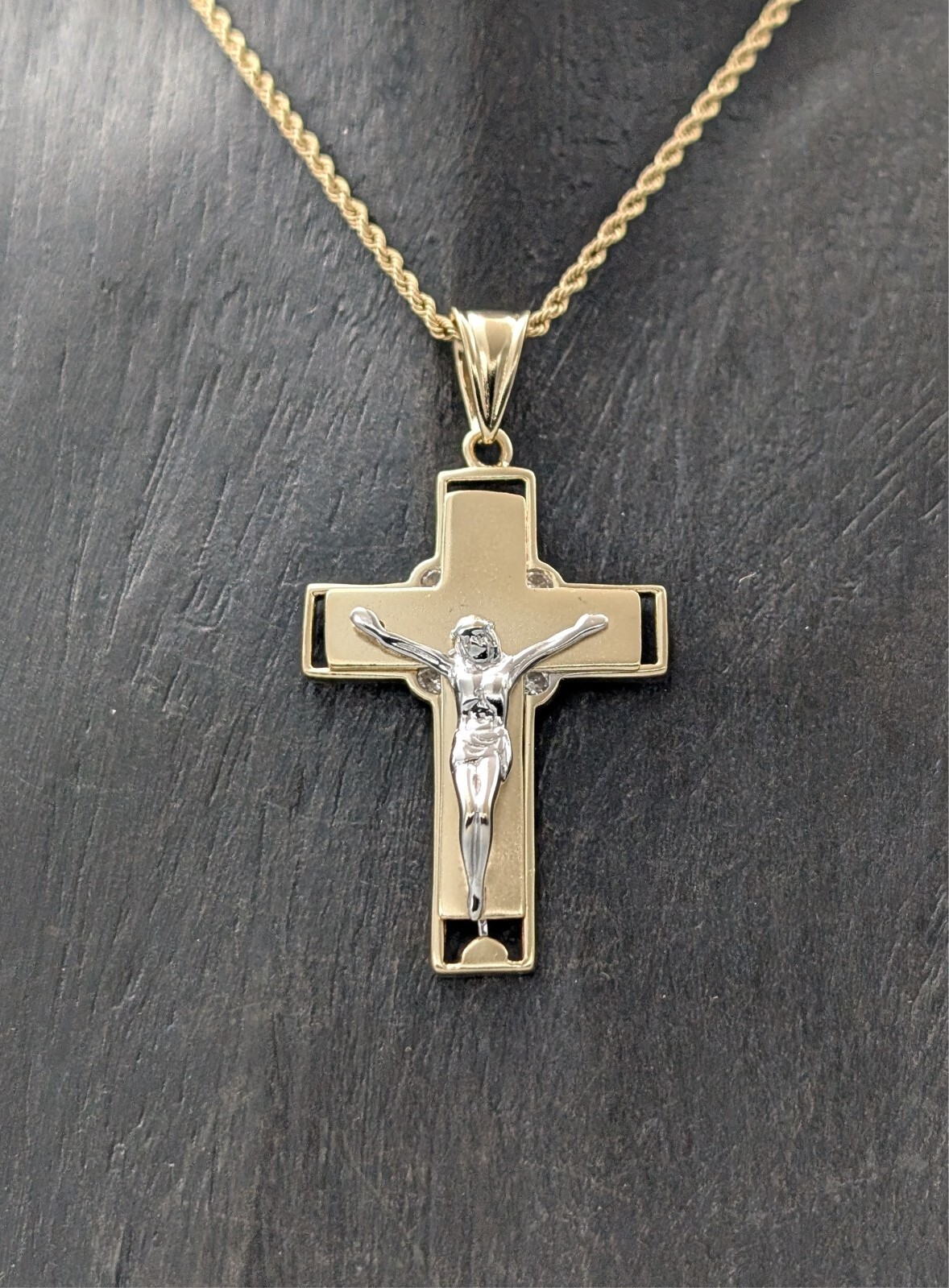 Anhänger Kreuz 585/14K Jesus Unisex 5,30Gr. Gelb-Weißgold für Halsketten #989