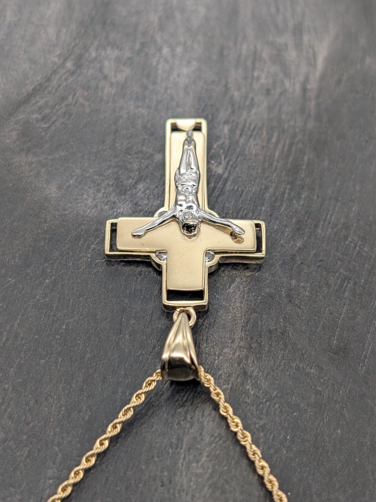 Anhänger Kreuz 585/14K Jesus Unisex 5,30Gr. Gelb-Weißgold für Halsketten #989