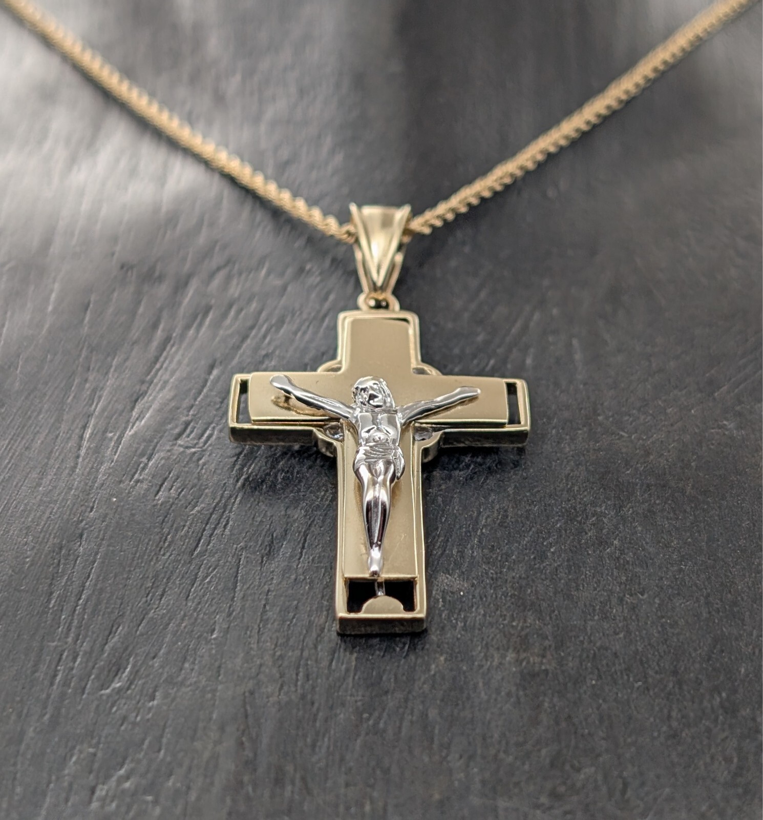 Anhänger Kreuz 585/14K Jesus Unisex 5,30Gr. Gelb-Weißgold für Halsketten #989