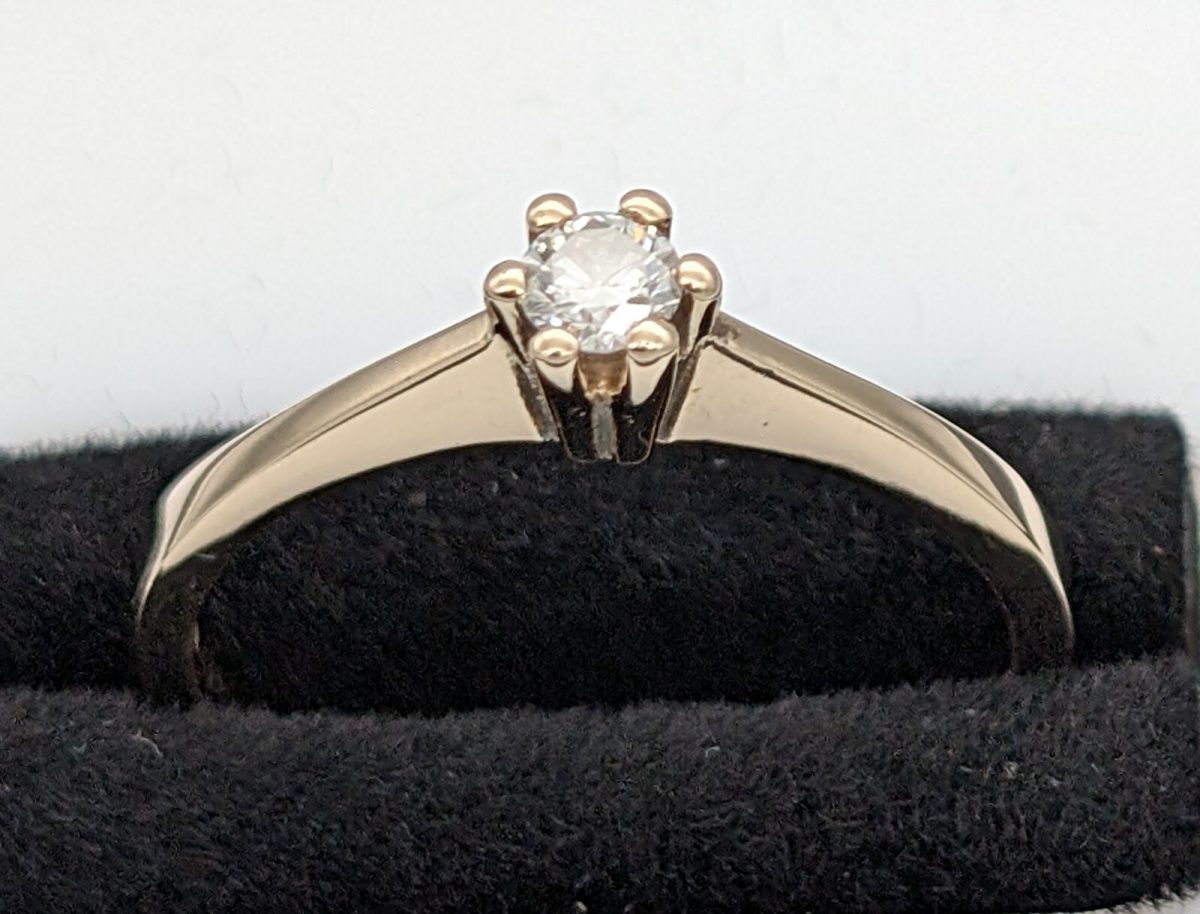 Solitär Damenring 585/14K Brillant 0,15ct 2,80Gramm Gelbgold Ring Gr.56 #1147