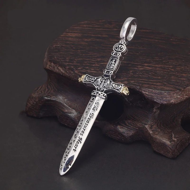 Anhänger Ritter Schwert Kreuz 925 Sterling Silber Unisex 16Gramm Silver #301