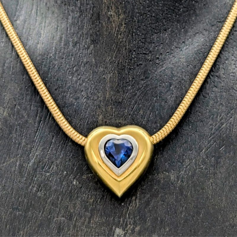 Saphire Herz Schlangen Collier 585/14K Halskette Gelbgold 45cm 20,80Gr. #1105