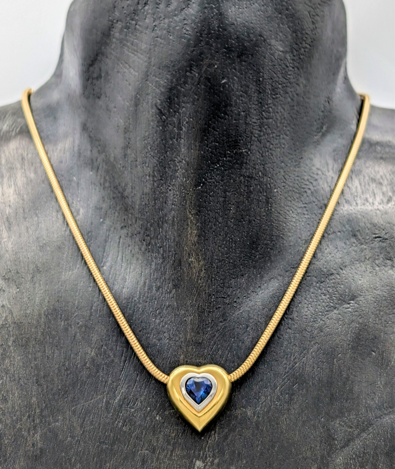 Saphire Herz Schlangen Collier 585/14K Halskette Gelbgold 45cm 20,80Gr. #1105