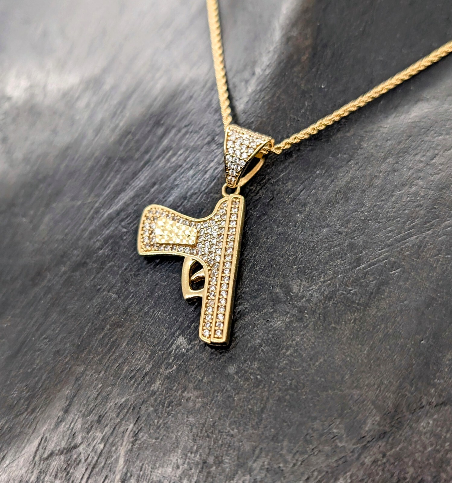 9mm Pistole Kanone Kettenanhänger Anhänger 585/14K Gelbgold 5,00Gr. #1125