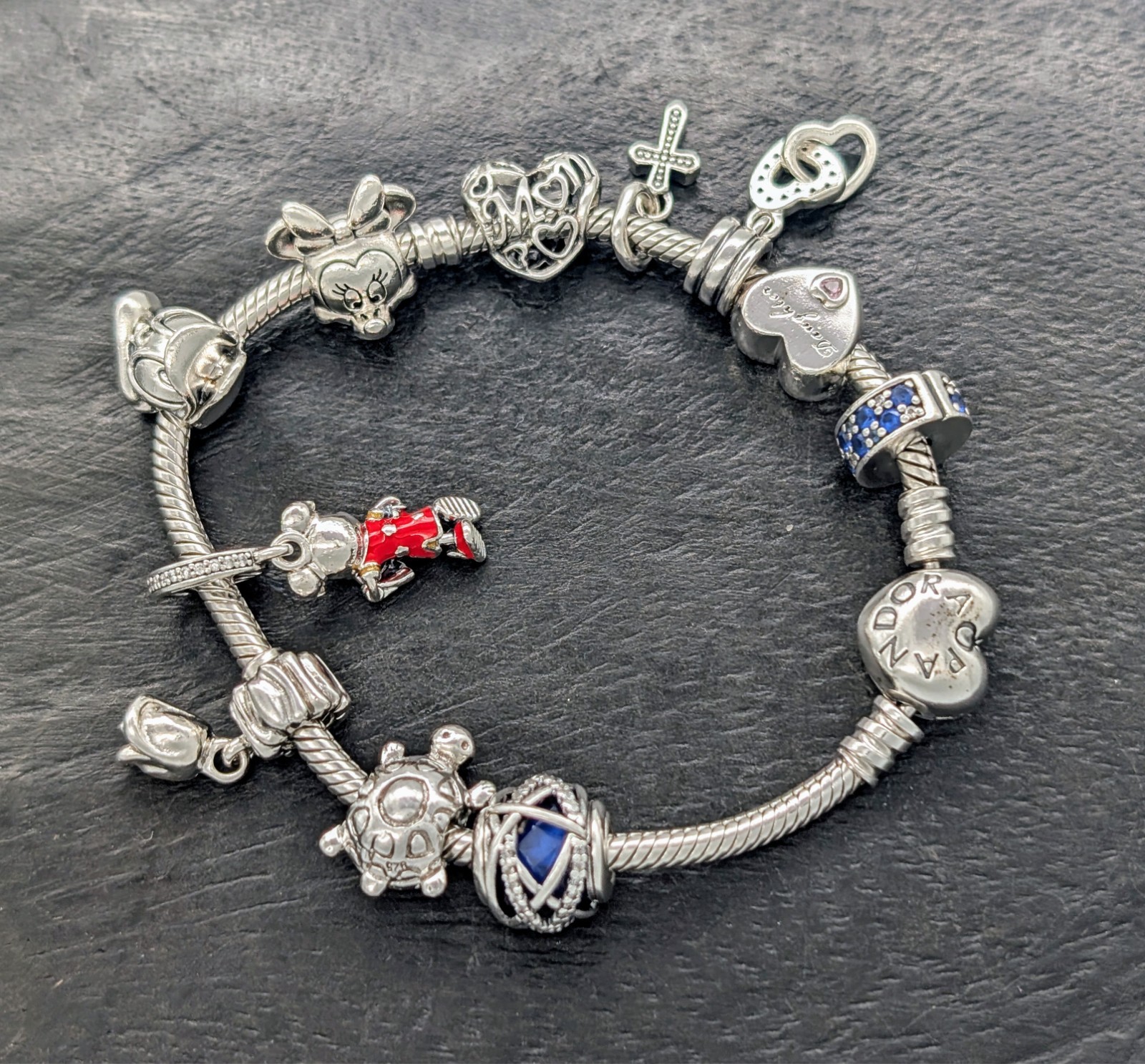 Pandora Armband 925 Sterling Silber 18,50cm 10xcharms Kette Disney usw. #1024