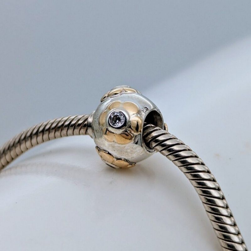 Pandora Raised Flower Charm Armband 925 ALE-14k Gold für Pandora Armbänder #440