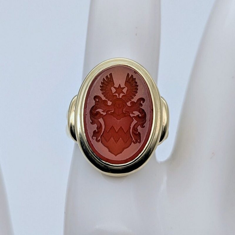 Karneol Siegelring Adel Ring Designring 585/14K Karat 8,80Gr. Gelbgold Gr.51#488