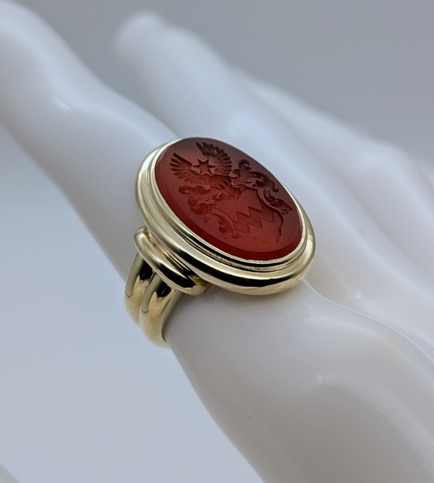 Karneol Siegelring Adel Ring Designring 585/14K Karat 8,80Gr. Gelbgold Gr.51#488