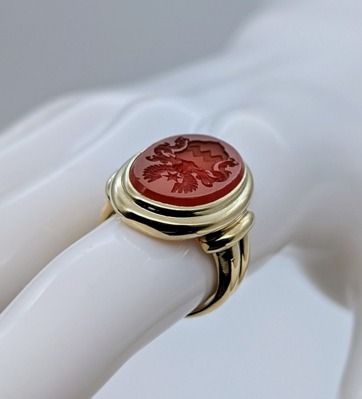 Karneol Siegelring Adel Ring Designring 585/14K Karat 8,80Gr. Gelbgold Gr.51#488