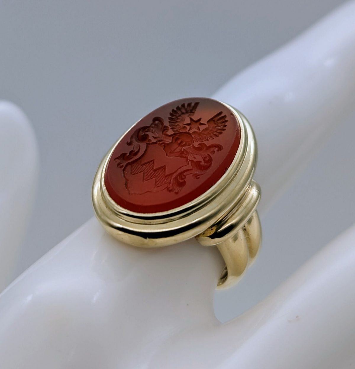 Karneol Siegelring Adel Ring Designring 585/14K Karat 8,80Gr. Gelbgold Gr.51#488