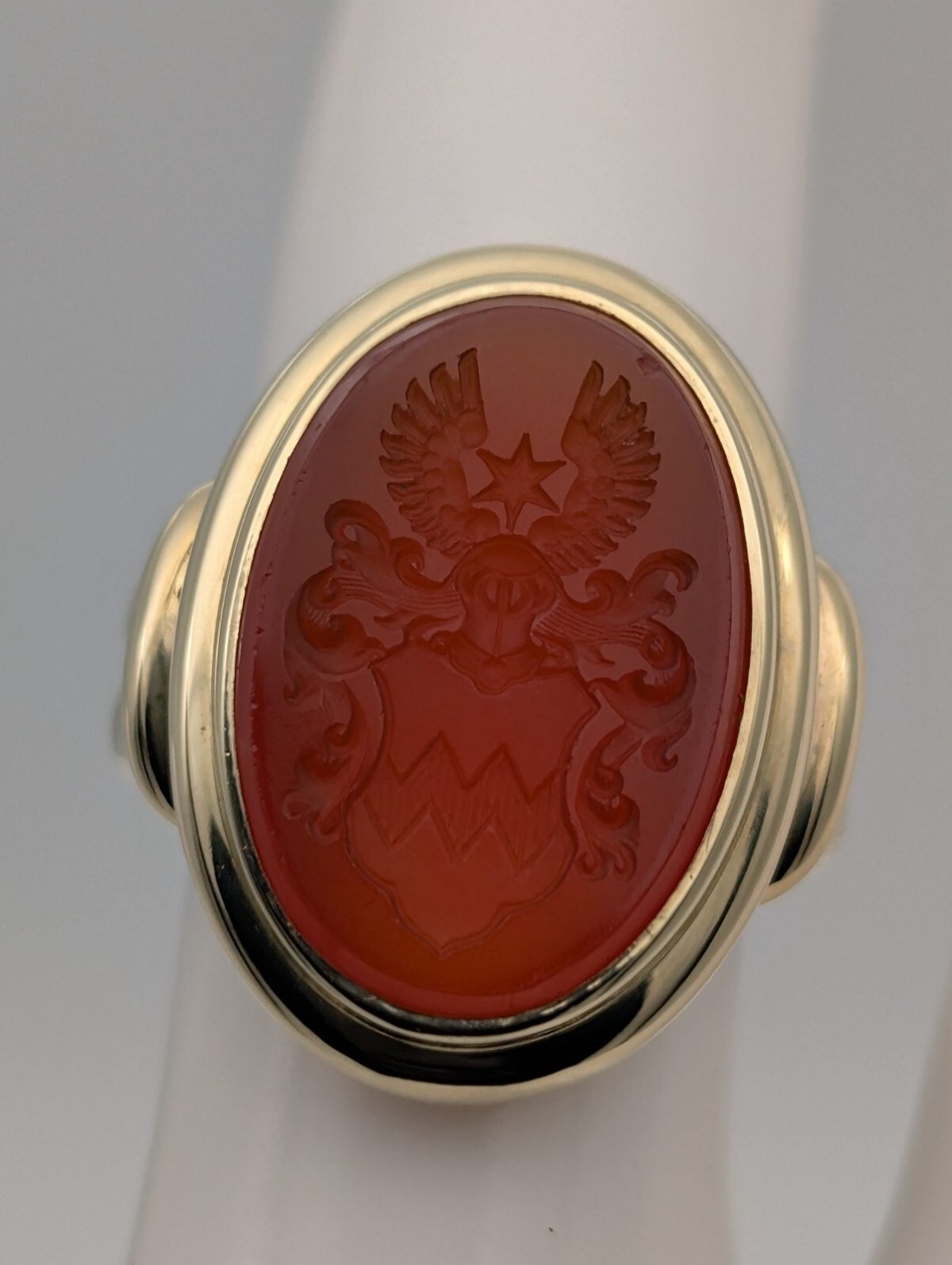 Karneol Siegelring Adel Ring Designring 585/14K Karat 8,80Gr. Gelbgold Gr.51#488