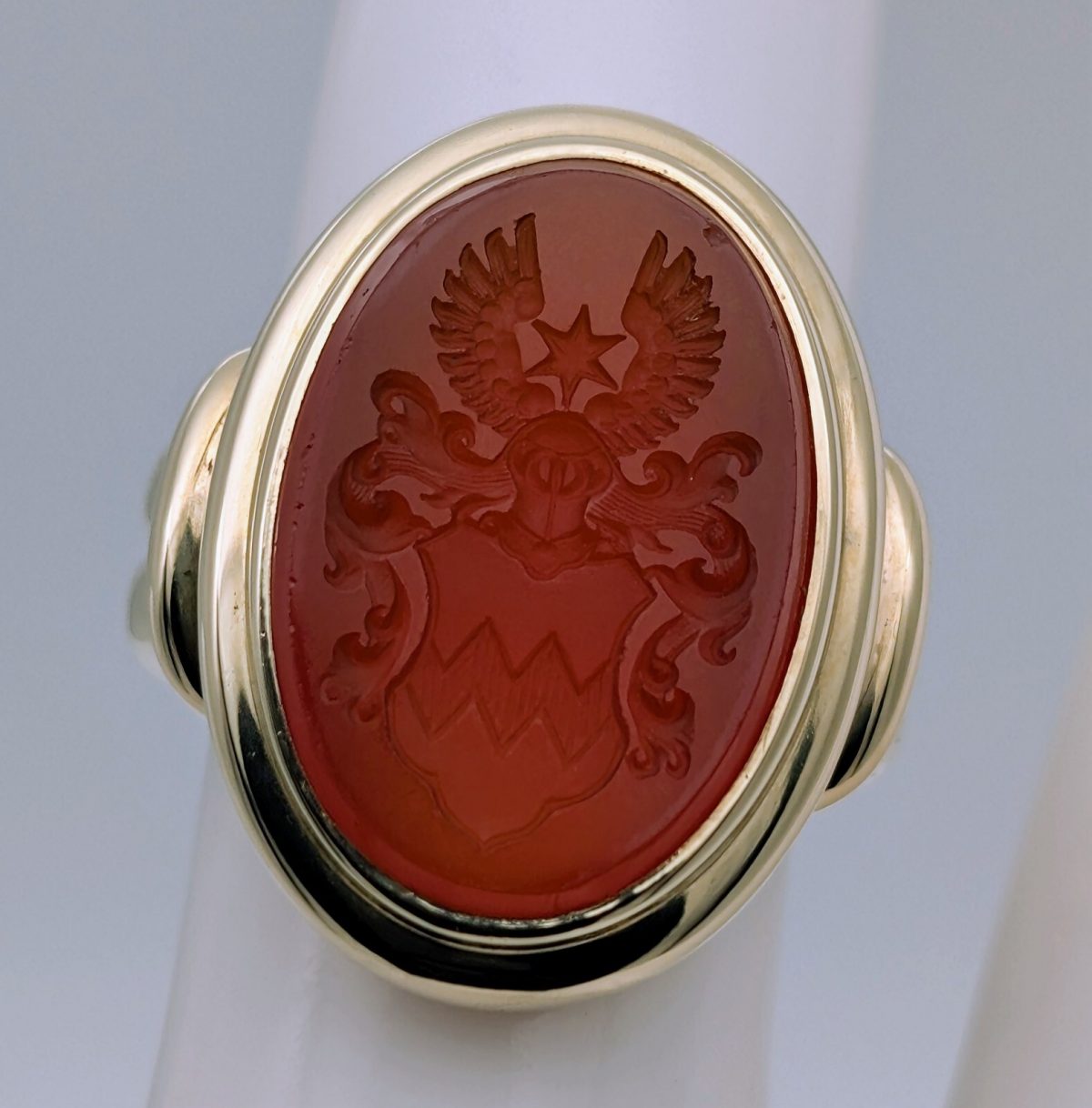 Karneol Siegelring Adel Ring Designring 585/14K Karat 8,80Gr. Gelbgold Gr.51#488