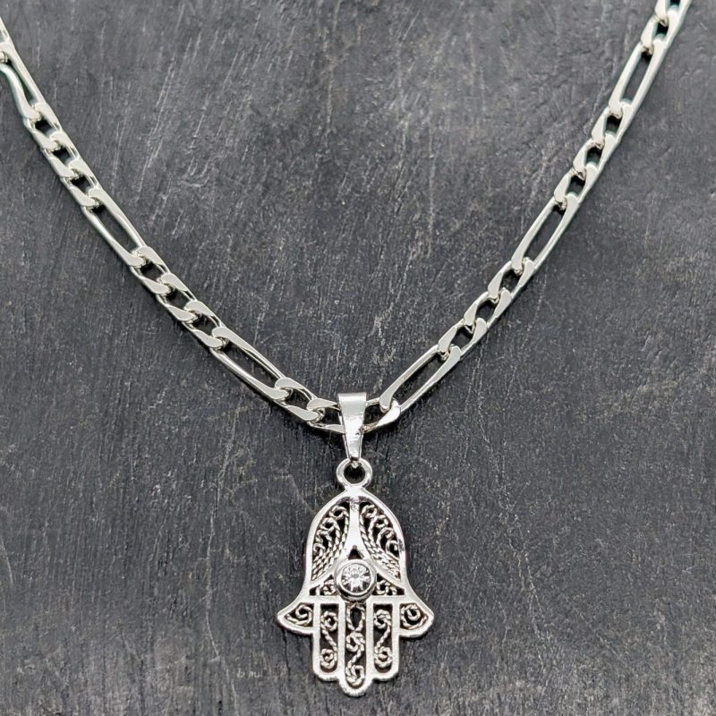 Panzerkette Halskette mit Hamsa Hand von Fatima Anhänger 925 Sterling Silber#573