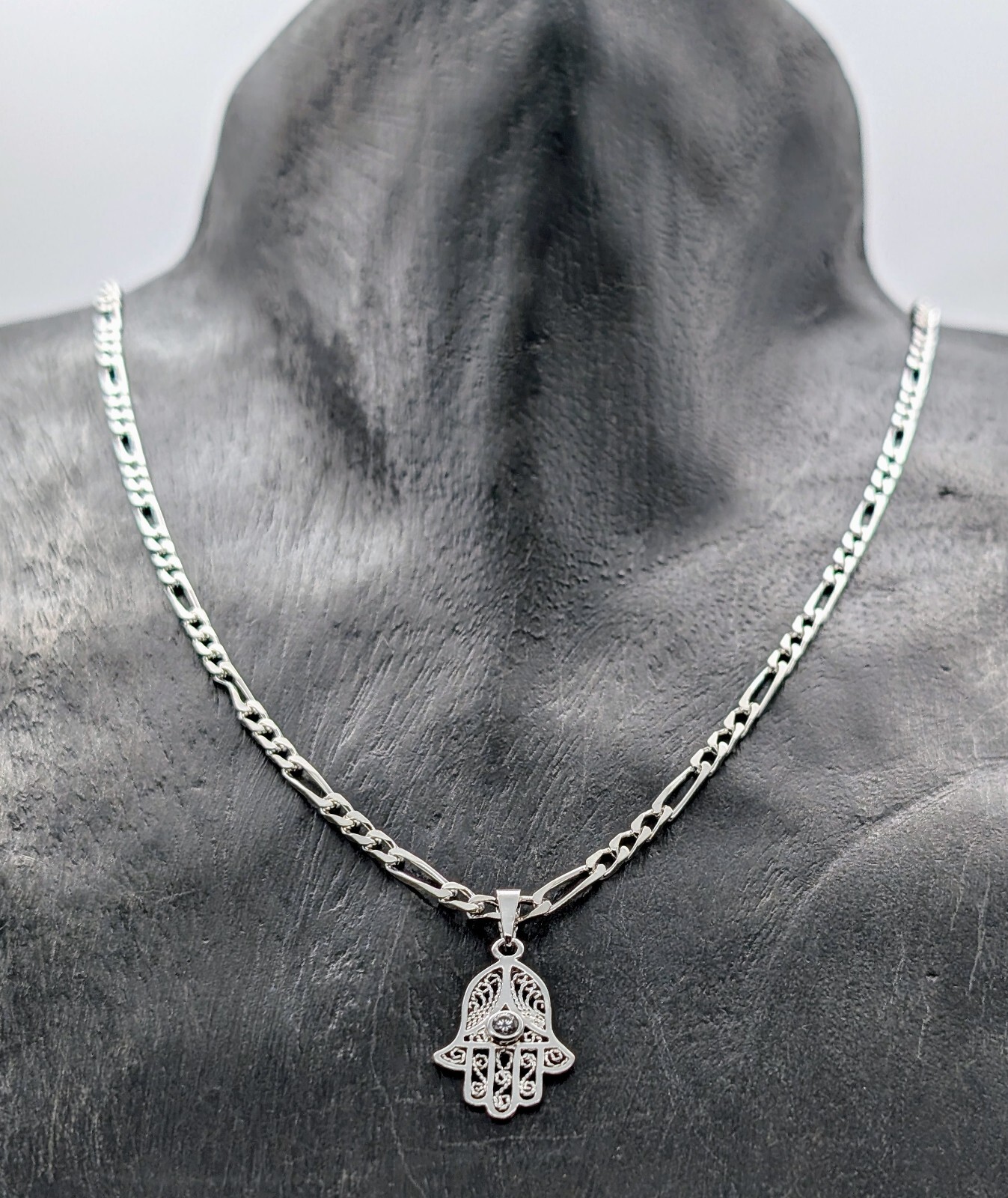 Panzerkette Halskette mit Hamsa Hand von Fatima Anhänger 925 Sterling Silber#573