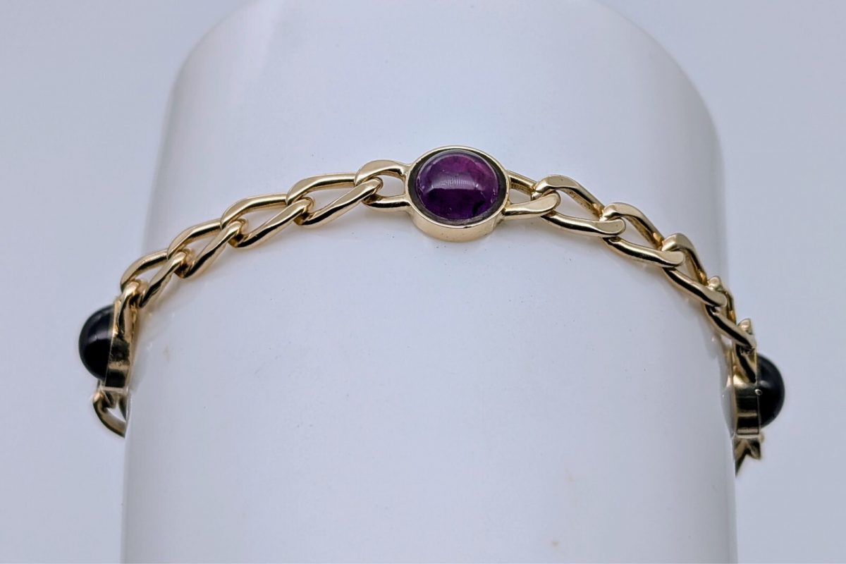 Panzerarmband Amethyst Armband 585/14K Kette Gelbgold 19,50cm 14,90Gr. #605