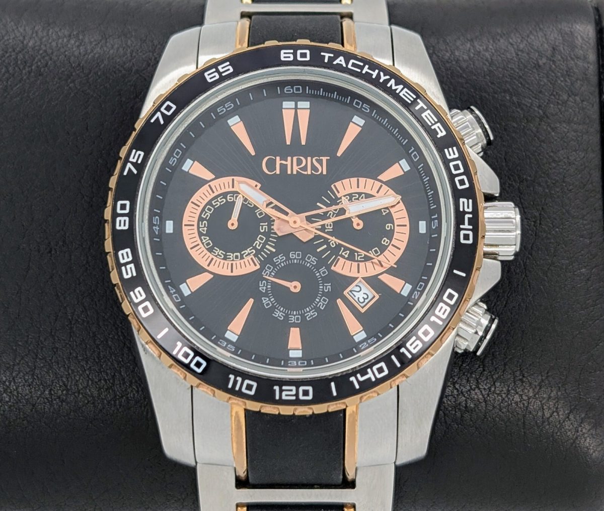 Christ Date Chronograph 100M Quarz Uhr Black Dial Stahl Ø45mm #779