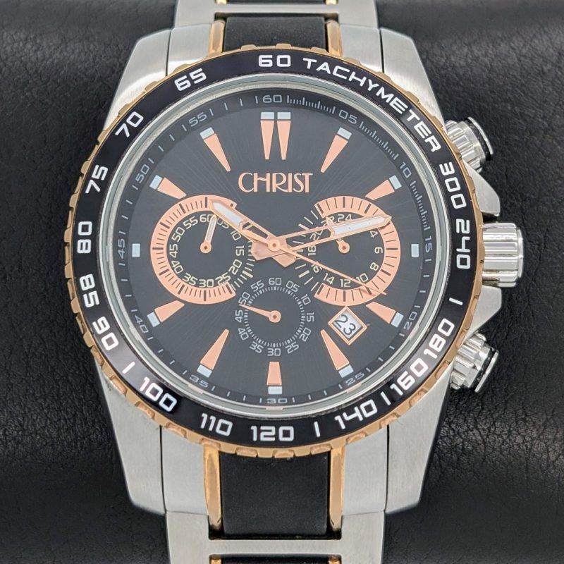 Christ Date Chronograph 100M Quarz Uhr Black Dial Stahl Ø45mm #779