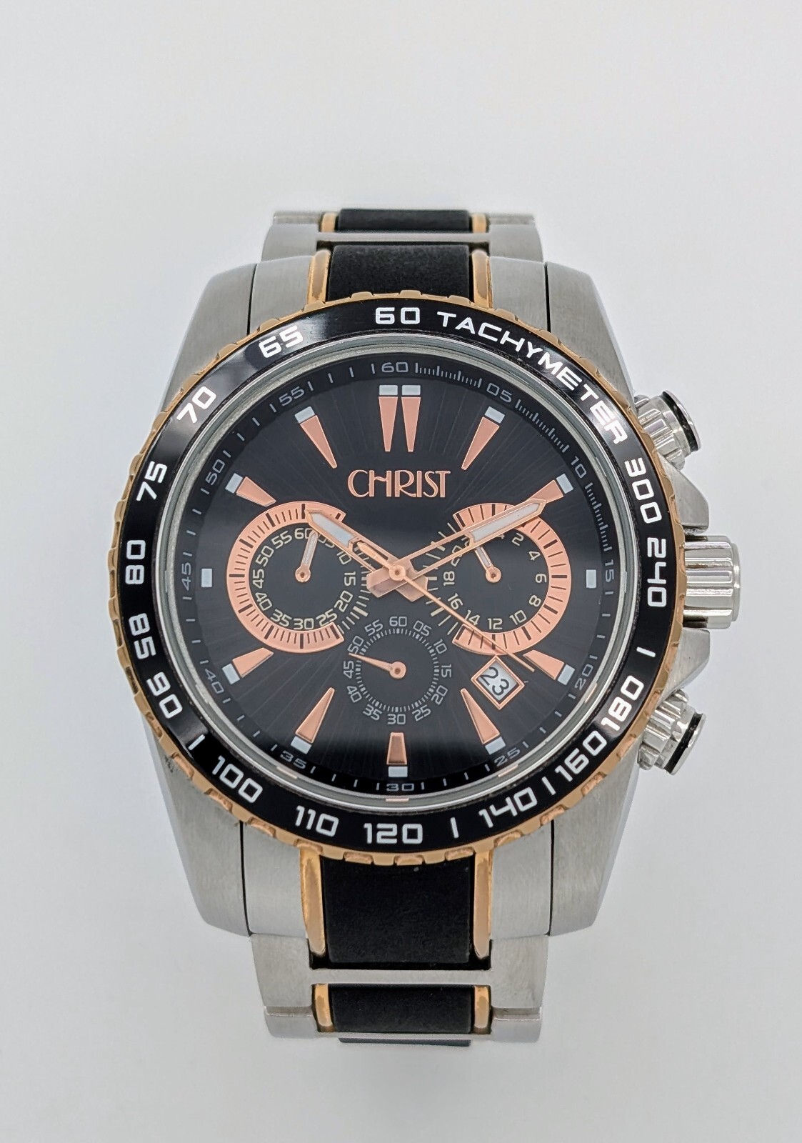 Christ Date Chronograph 100M Quarz Uhr Black Dial Stahl Ø45mm #779