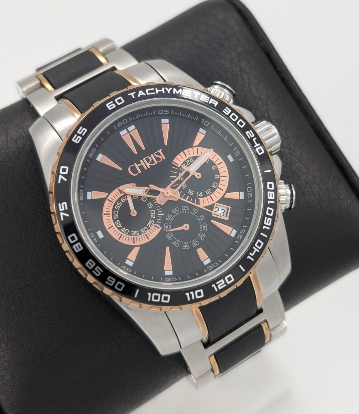 Christ Date Chronograph 100M Quarz Uhr Black Dial Stahl Ø45mm #779