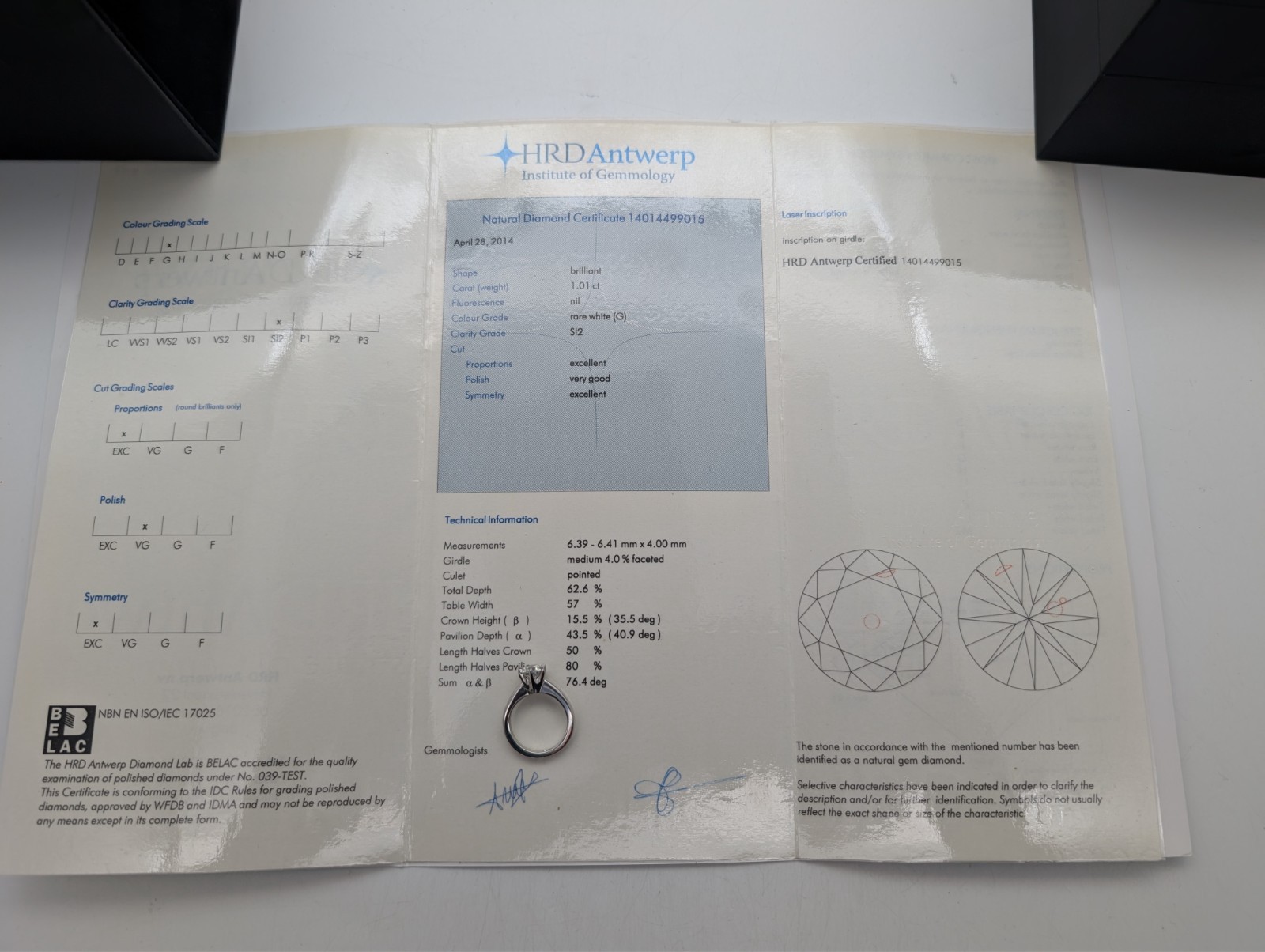Brilliant Solitär 950 Platin | 1,01ct SI2 Verlobungsring -6,80g- Gr.47 #1356