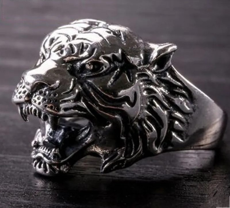 925 Sterling Silber Löwenring Ring Löwe Tiger - 14,00 g - Verstellbar #1422