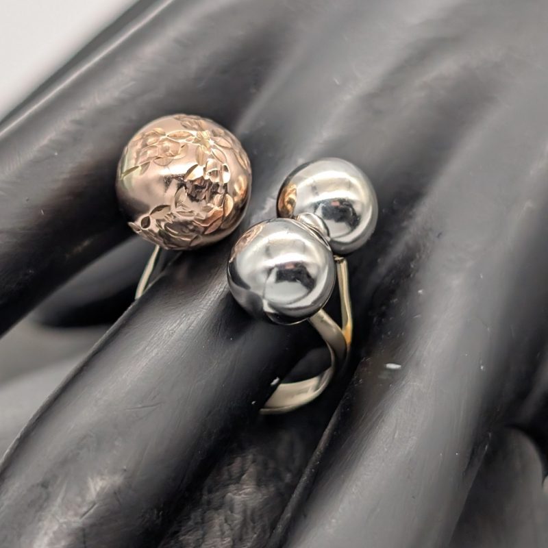 585/14K Tricolorgold Kugelring Siegelring - 3,95g - Damenring #1408