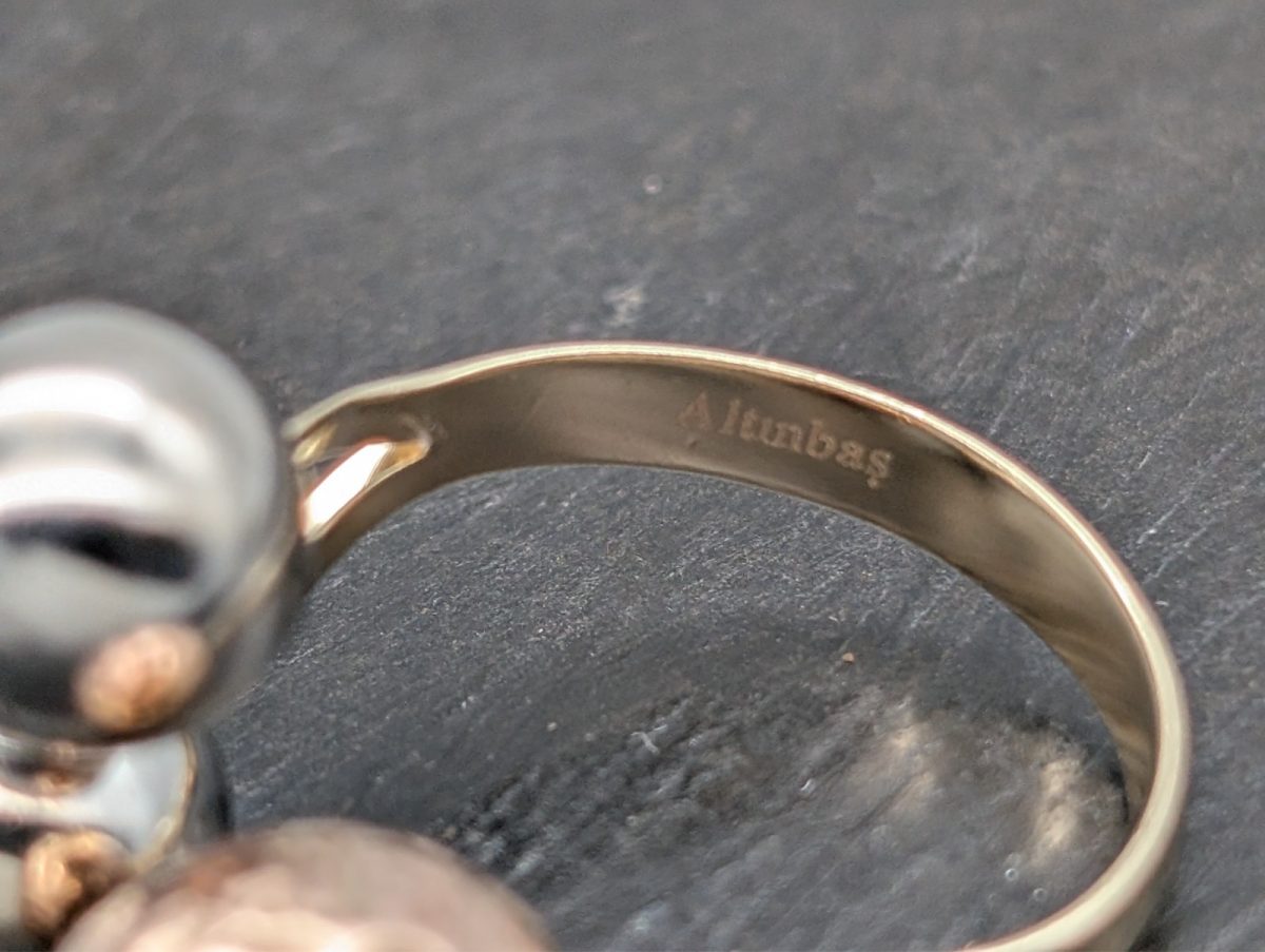585/14K Tricolorgold Kugelring Siegelring - 3,95g - Damenring #1408
