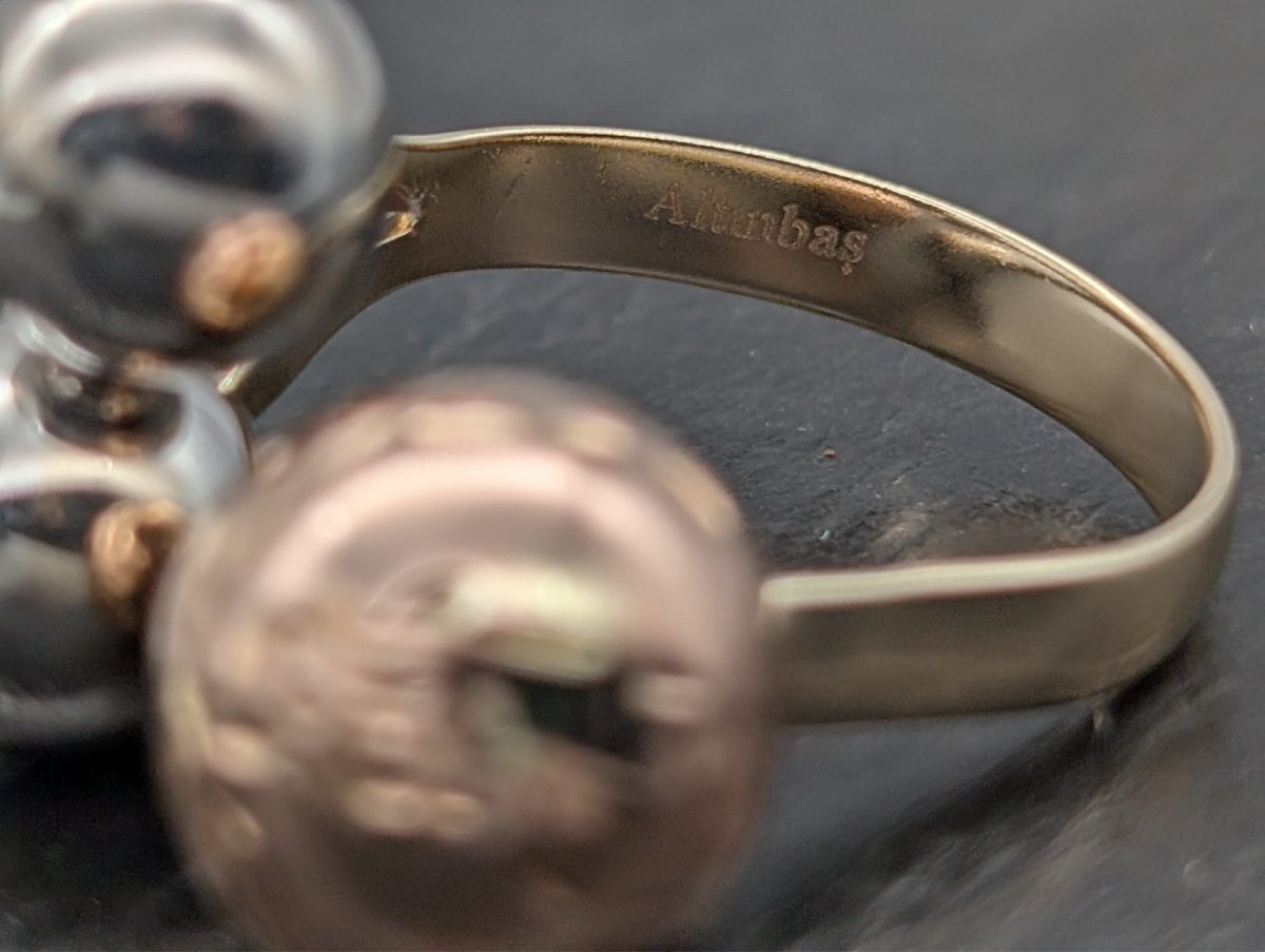 585/14K Tricolorgold Kugelring Siegelring - 3,95g - Damenring #1408