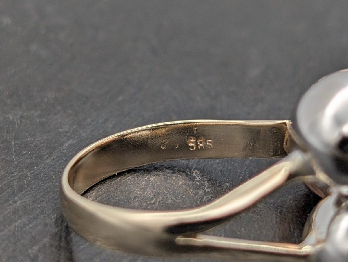 585/14K Tricolorgold Kugelring Siegelring - 3,95g - Damenring #1408
