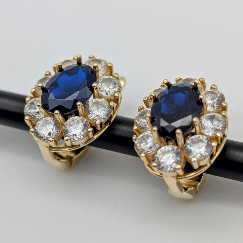 585/14K Gelbgold Onyx Edelstein Creolen- 5g - Ohrstecker Ohrringe #1414
