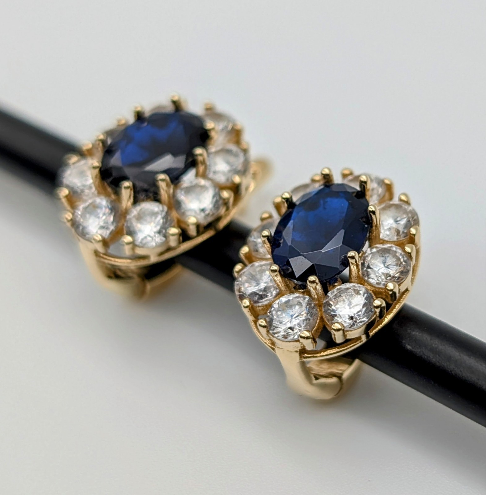 585/14K Gelbgold Onyx Edelstein Creolen- 5g - Ohrstecker Ohrringe #1414