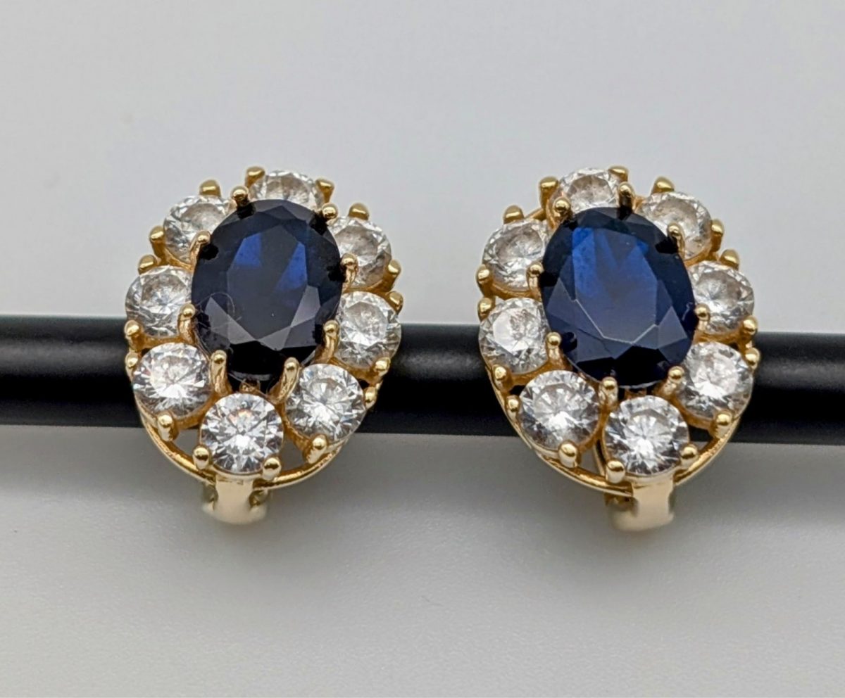585/14K Gelbgold Onyx Edelstein Creolen- 5g - Ohrstecker Ohrringe #1414